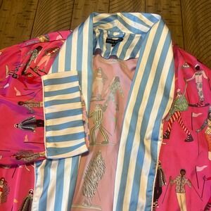 Karen Mabon Women S/M Adult Robe Pink Apres Ski Satin Long Duster Striped Trim